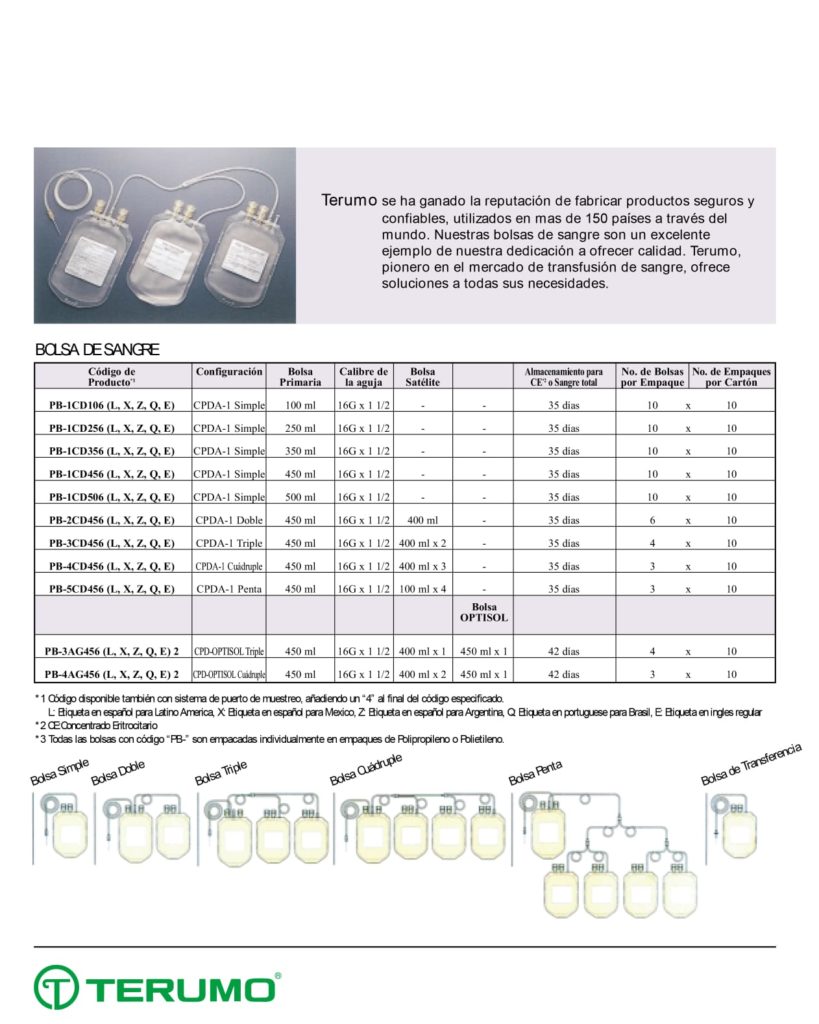 Bolsa Sencilla Terumo CPDA1 450ml INSERMED Distribución y venta de