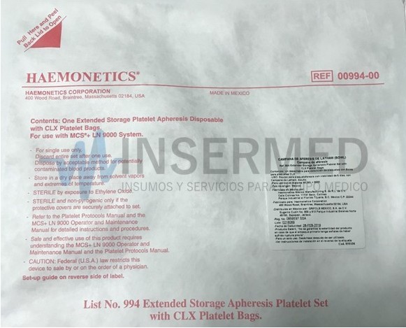 KIT PARA PLAQUETAS C/FILTRO HAEMONETICS 994CFE